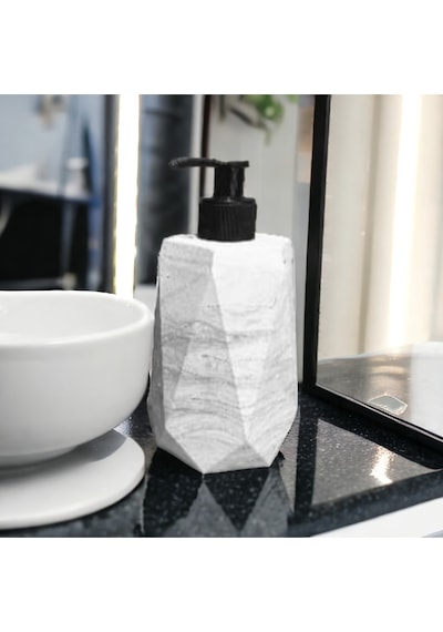 Mermer Desen El Yapımı Beton Sıvı Sabunluk, Aksekuar,diş Fırçalık Gri