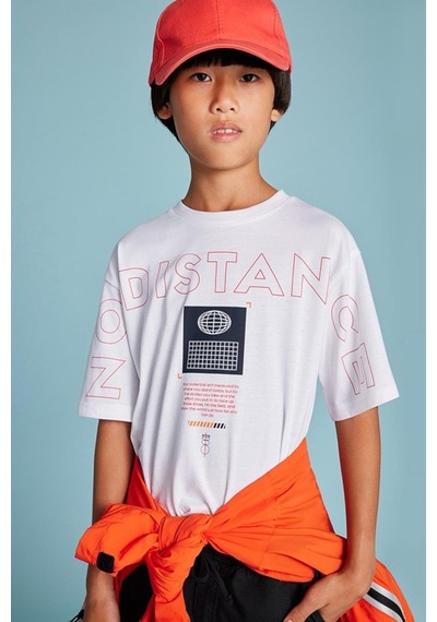 Erkek Çocuk 10-16 Yaş Baskılı Kısakol T-shirt 6011 Beyaz Beyaz