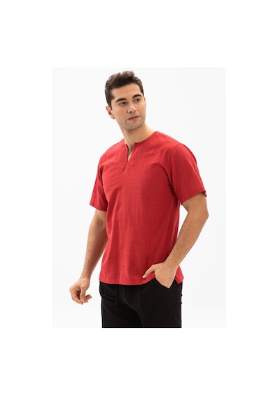 Kısa Kol Şile Bezi Bisiklet Yaka Erkek Yazlık Tshirt Kırmızı 3051-bordo Bordo