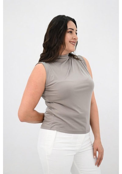 Kadın Büyük Beden Drape Detaylı Dik Yaka Bluz 1851-25 001