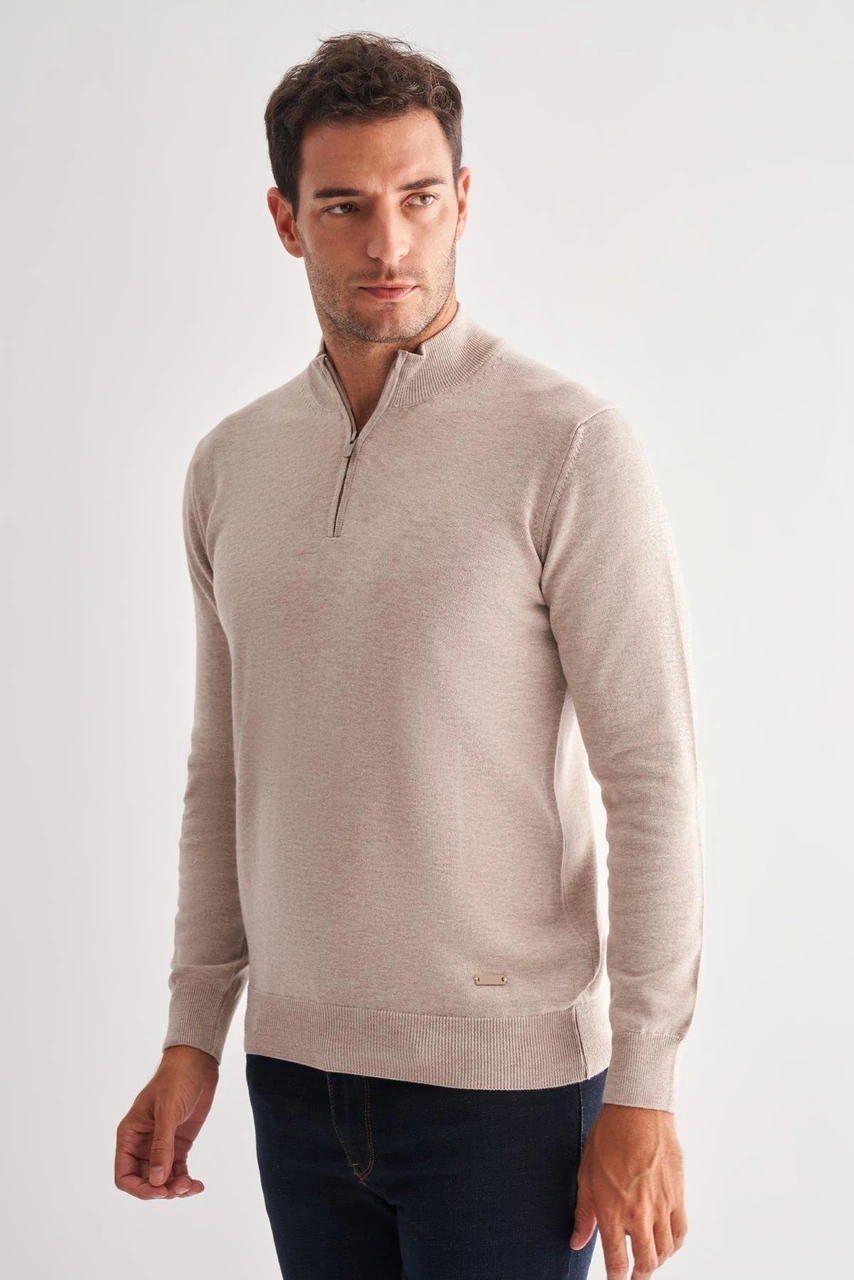İmza Açık Bej Fermuarlı Dik Yaka Uzun Kol Cepsiz Comfort Fit Classic Pamuklu Triko Kazak 1012255201 Bej İmza Açık Bej Fermuarlı Dik Yaka Uzun Kol Cepsiz Comfort Fit Classic Pamuklu Triko Kazak 1012255201 Bej