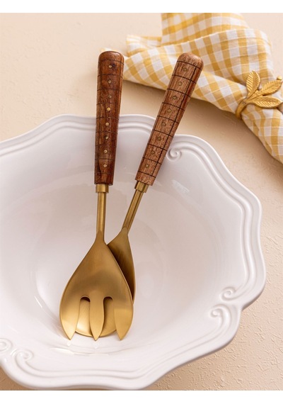The Mia Ckb0270 Wood Salata Servis Takımı 2 Parça Gold