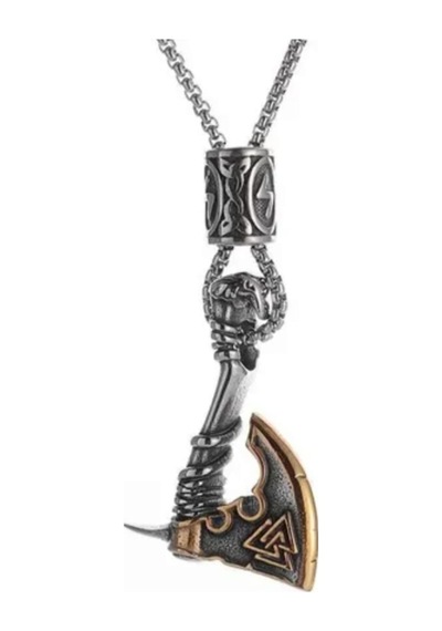 Lunarie Valknut Sembollü Viking Baltası Kolye Gümüş