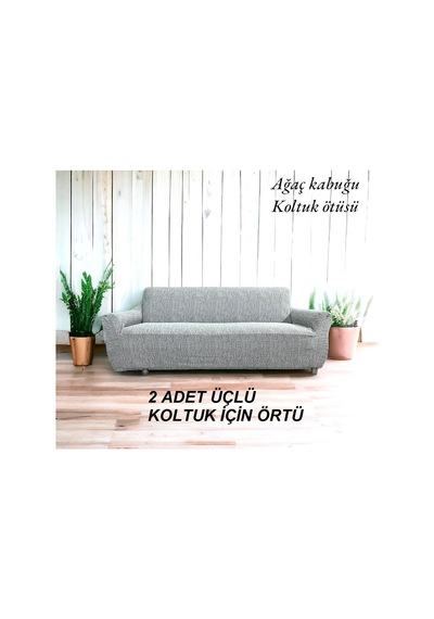 Altın Kelebek Streç Kaplama Maxi Çekyat Koltuk Örtüsü 3+3 -gri Gri
