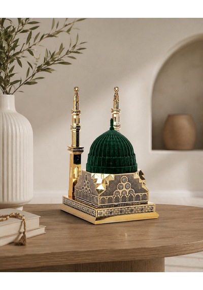 Çift Minareli Mescid-i Nebevi Altın Biblo 15x26 Cm Polyester Dekoratif İslami Ev Ve Ofis Dekoru 1