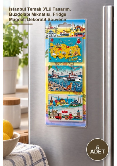 5 Adet Silikon Magnet Seti İstanbul Temalı 3'lü Tasarım, Buzdolabı Mıknatısı, Fridge Magnet, Dekoratif Souvenir