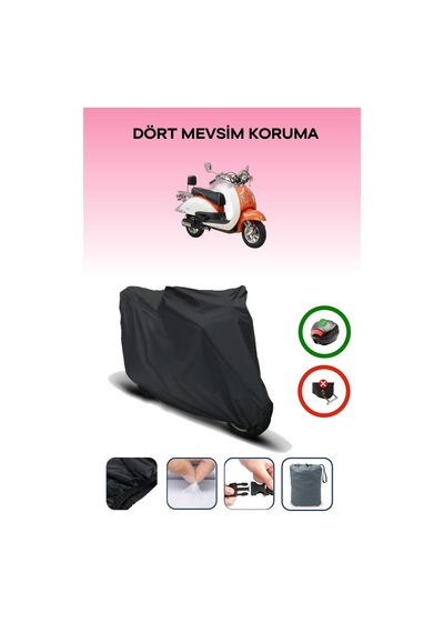 Siyah Arka Çanta Uyumlu Asya As 125 T Uyumlu Motosiklet Brandası Motor Örtüsü