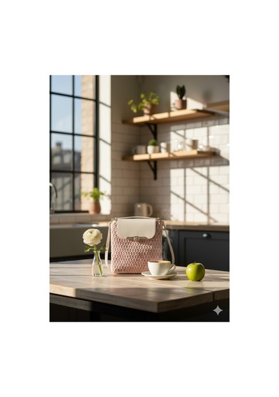 Execanta Çapraz Çanta Kilitli İp Örme Pudra 20x22x53 Pudra
