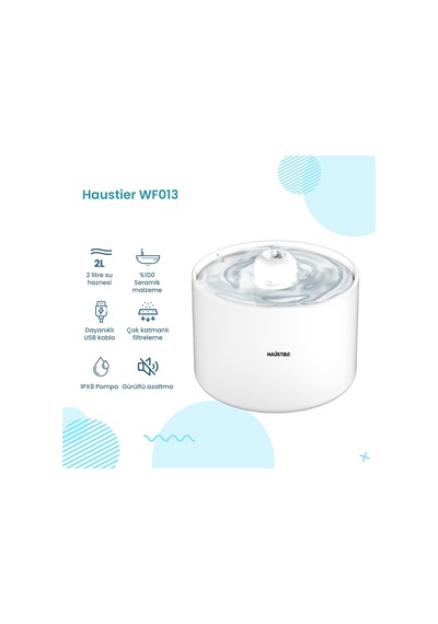 Haustier Hst-qq005 Beyaz Akıllı Mama Kabı, Hst-wf013 Seramik Kedi Su Sebili 2 Li Set Haustier Türkiye Garantili