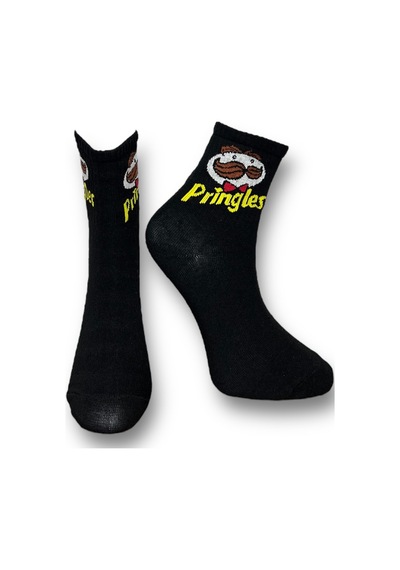 Me-vo Tekli Siyah Renkli Unisex Esnek Nem Alabilen Pamuklu Pringles Desenli Soket Çorap Siyah
