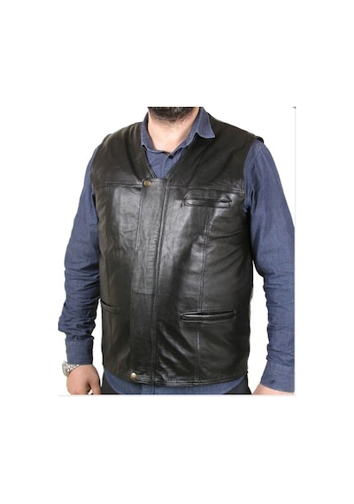 Deriwork Hakiki Deri Siyah Harrington Fermuarlı Erkek Deri Yelek Kahverengi