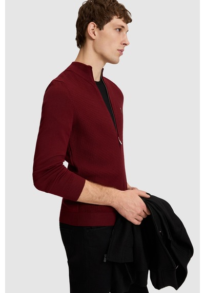 U.S. Polo Assn. Erkek Bordo Dik Yaka Slim Fit Fermuarlı Basic Triko Hırka 50328871-vr014