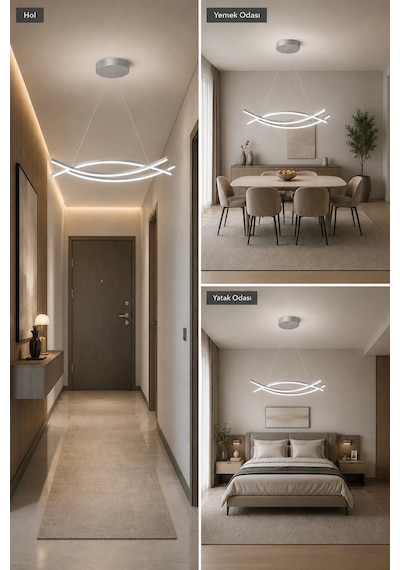 AvizeGO Tavis Led Sarkıt Avize Beyaz Işık Gri