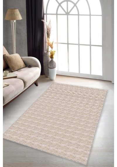 Bej Sade Desensiz Kaymaz Tabanlı Dekoratif Halı Krm056n11