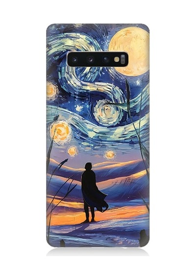 Samsung Galaxy S10 Uyumlu Güneş Sistemi, Gece Ve İnsan Desenli Silikon Kılıf