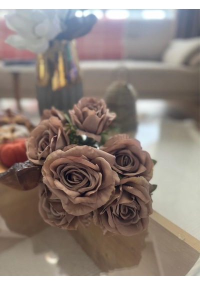 Yapay Çiçek 7li Gül Demeti 40 30cm 1.kalite Büyükboy Kahverengi