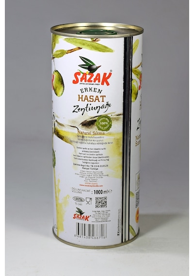 Sazak Erken Hasat Soğuk Sıkım Zeytinyağı Teneke 1 L