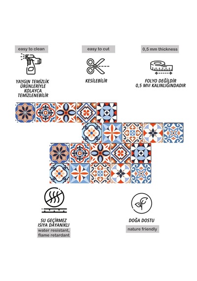Kendinden Yapışkanlı Karma Meksika Desenli Pvc Karo 10x10 Cm 5 Li Paket