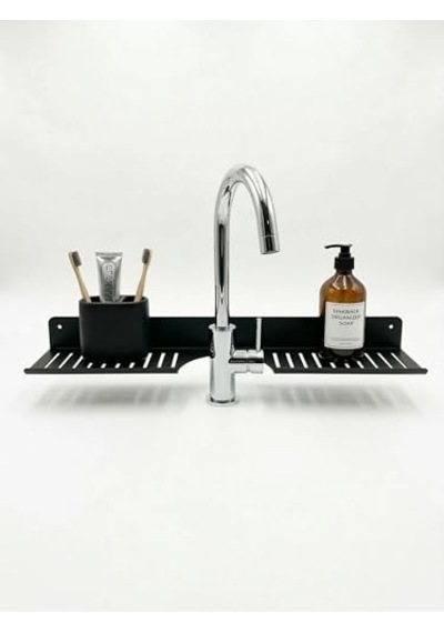 Orret Home Eviye Önü Organizer Rafı Metal Lavabo Üstü Raf Mutfak Evye Üstü Organizer Duvara Yapışkanlı Delmeden Montaj Lavabo Arkası Raf Süngerlik Sabunluk Mutfak Rafı Aahşap