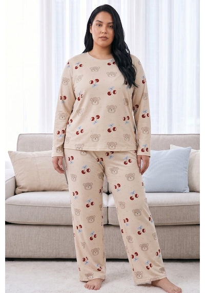 Siyah İnci Desenli Termal Kumaşlı Ultra Soft Yumuşak Büyük Beden Battal Boy Örme Pijama Takımı 26226724 Krem Siyah İnci Desenli Termal Kumaşlı Ultra Soft Yumuşak Büyük Beden Battal Boy Örme Pijama Takımı 26226724 Krem