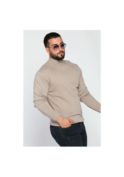 Slim Fit Yarım Balıkçı Yaka Triko Kazak Vizon