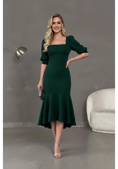 Defymoda Kadın Balık Model Cazibeli Elbise Yeşil