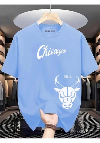 Chıcago Bulss Baskılı Oversize Tişört Bebe Mavisi