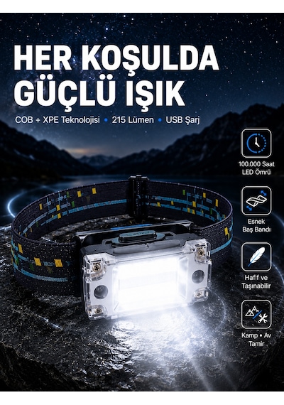 Usb Şarjlı Mini Led Kafa Feneri 50m Konsantrasyon 150m Geniş Aydınlatma Yeni Nesil - Lisinya