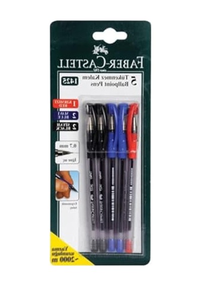 Faber-castell 1425 Tükenmez Kalem Seti, 5'li, 0.7mm, Kırmızı-mavi-siyah ---