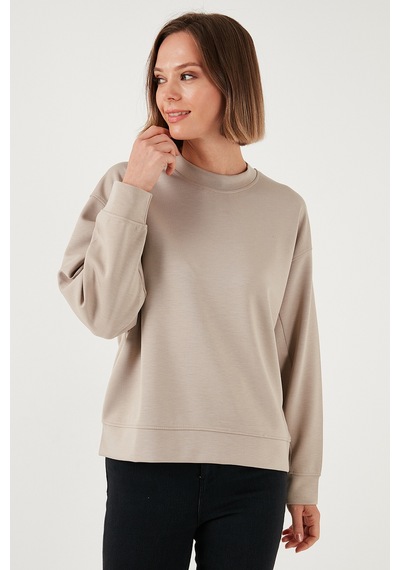 Lela Streç Bisiklet Yaka Oversize Fit Scuba Bayan Sweat 5865879 Taş