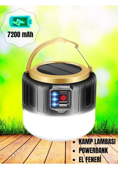 G-300w Kamp Lambası Solar Güneş Enerjili Ampül 26smd Led Şarjlı El Feneri Powerbank 5 Mod Çok Renkli