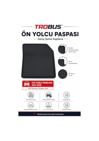 Trobus Fiat Doblo 2023-2026 Panelvan 2d Havuzlu Paspas 2 Parça Ön Takım