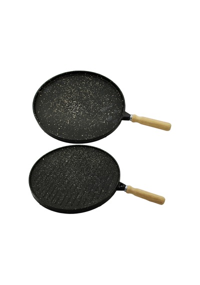 Çift Taraflı Döküm Granit Bazlama - Gözleme Tavası 36cm 4915 Siyah
