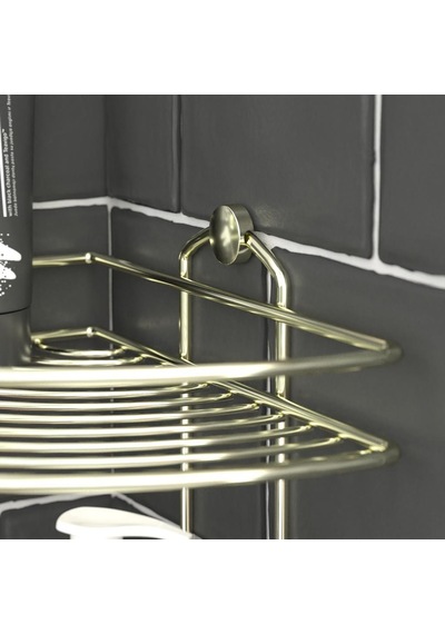 Teknotel Üç Katlı Kancalı Banyo Köşe Rafı Altın Sarı Bk023H Çok Renkli
