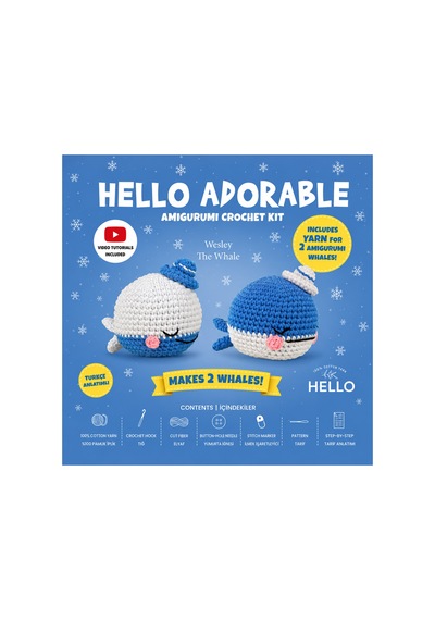 Hello Adorable Amigurumi Balina Yapım Kiti 2 Adet Bff Sevimli Balina, Türkçe Anlatımlı - Bgahob0000015