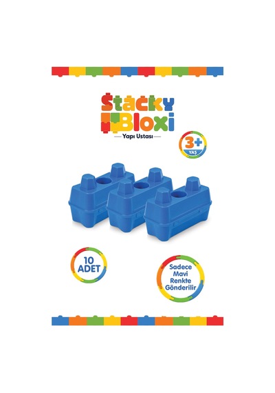 Stacky Bloxi Yapı Ustası 10 Parça Mavi İstiflenebilir Yapı Blokları Ve Saklama Kutusu 3+ Yaş