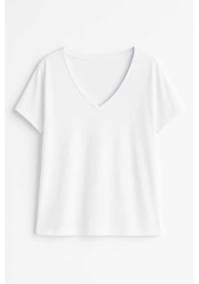 Markapia Woman Kadın V Yaka Kısa Kollu Düz T-shirt Beyaz S