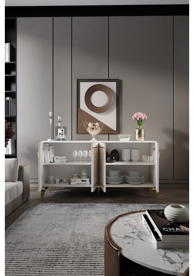 KLAS KONSOL MDF MEBRAN KAPAK EKRU GOLD