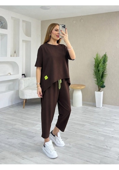 Alyn Wear Kadın Kısa Kollu Bisiklet Yaka Viskon Iki Iplik Bluz Ve Pantolon Ikili Takım Kahve Alyn Wear Kadın Kısa Kollu Bisiklet Yaka Viskon Iki Iplik Bluz Ve Pantolon Ikili Takım Kahve
