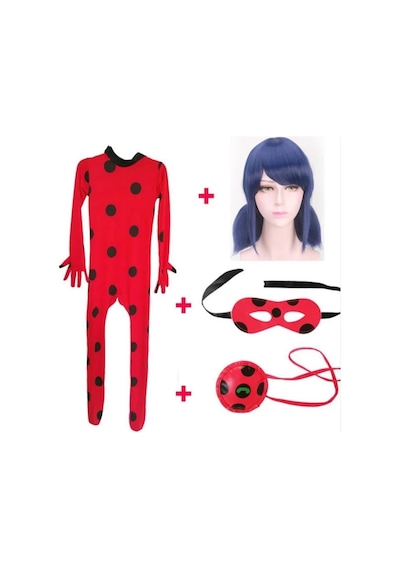 Peruklu Ladybug Uğur Böceği Kostümü Lady Bug Karakedi Uğur B
