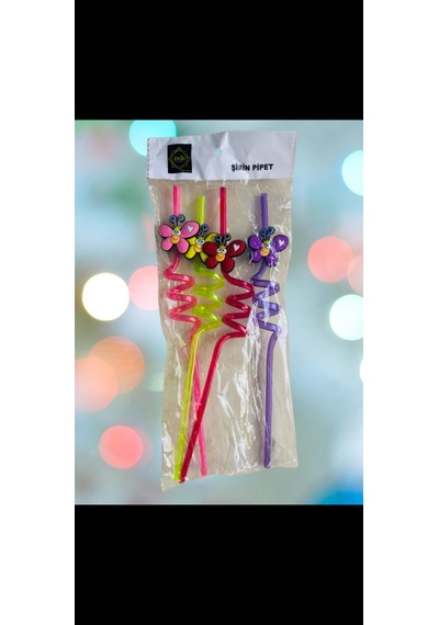 Renkli Kelebek Desenli Çocuk İçecek Pipeti 4 Lü Paket