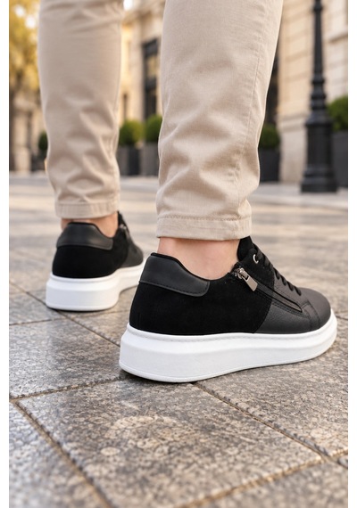 Mevese Roirraw Bağcıklı Ve Fermuarlı Süet Erkek Günlük Sneaker Ayakkabı - Siyah
