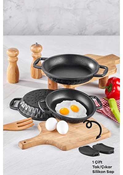 Taç Bella 3'lü Granit Döküm Sahan Seti 18 - 20 - 22 Cm Siyah