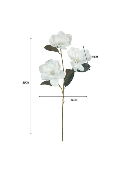 Yapay Çiçek Beyaz Manolya Islak Doku 3 Kafalı Uzun Dal Çiçek Flowers 80cm