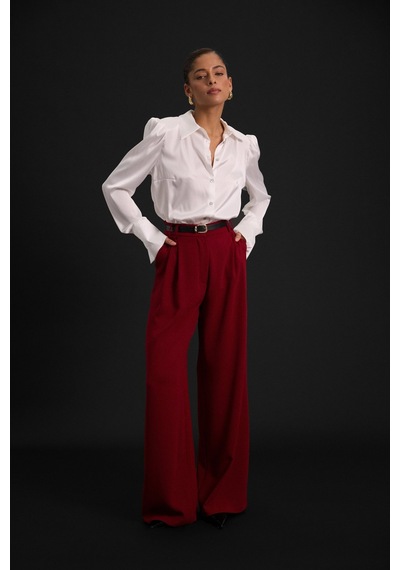 Sateen Luna Krep Pantolon - Bordo-136966 Bordo