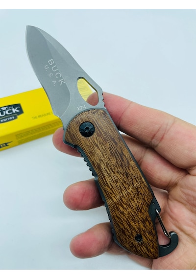Buck Marka Ahşapkasa X74 MiniKamp Çakı //15cm Gri - Kahverengi