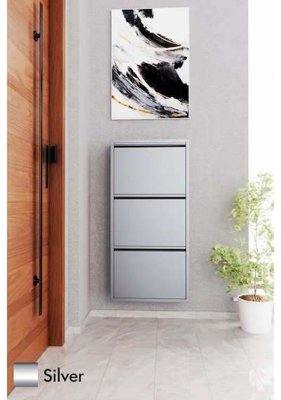 Evdemo Kilitli 3 Kapaklı Metal Ayakkabılık Silver Evdemo Kilitli 3 Kapaklı Metal Ayakkabılık Silver