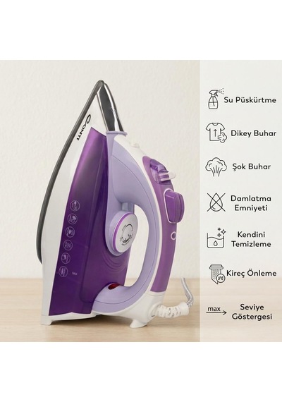Cu-3388 Sensitive 2600w Buharlı Ütü, Seramik Taban, Şok Ve Sürekli Buhar, Sprey Buhar, Dikey Ütüleme, Damlama Önleme, Kendi Kendini Temizleme, Otomatik Kapanma, Aşırı Isınma Koruması