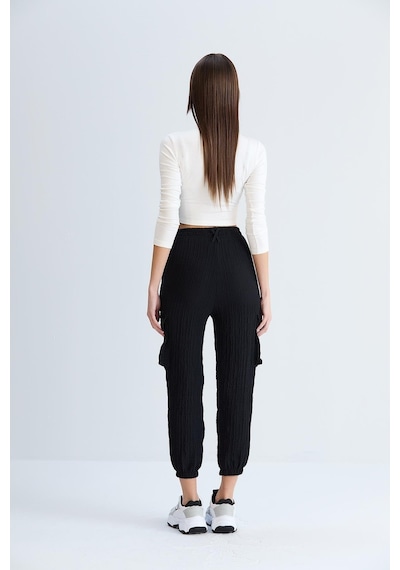 Sortie Collection Kargo Cepli Gofre Pantolon Siyah-siyah Siyah