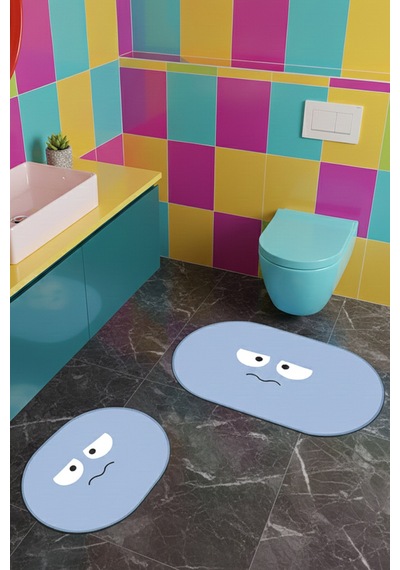 Enoja Mavi 60x100 50x60 Kaydırmaz Tabanlı 2'li Banyo Paspas Seti Takımı Mavi